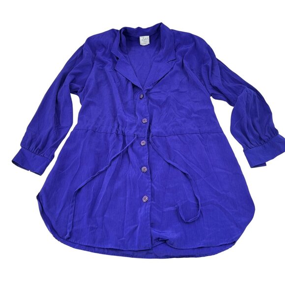 Eva Vintage Women's Button-Up Blouse W/ Waist Tie 100% Polyester Size Large blue - Picture 1 of 7